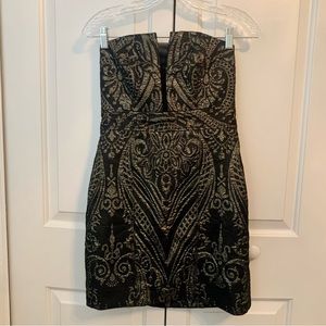 Express Gold Strapless Mini Dress